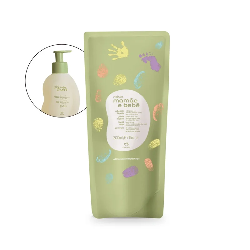 Repuesto Jabón Líquido para el Cuerpo y Cabeza Mamãe e Bebê Natura 200 ml