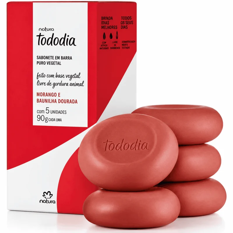 Jabones en Barra Puro Vegetal Tododia Fresa y Vainilla Dorada (5 uds. de 90 g c/u)