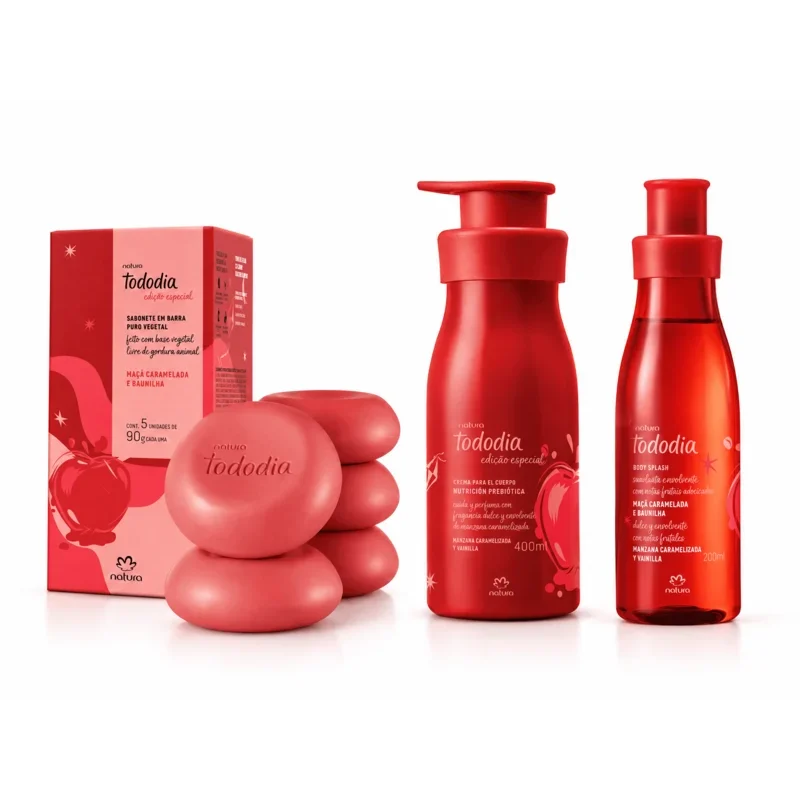 Pack Tododia Manzana Caramelizada y Vainilla Natura (Body Splash 200 ml + 5 Jabones 90 g + Crema 400 ml)